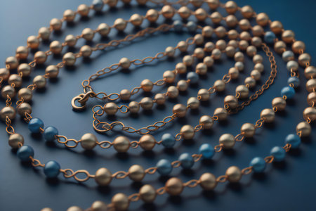 Necklace on a dark blue background close-up, selective focus. generative aiの素材