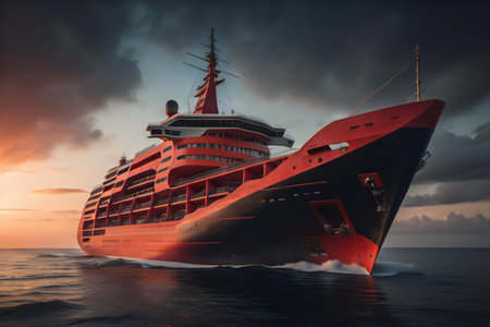 Cruise ship in the ocean at sunset. generative aiの素材