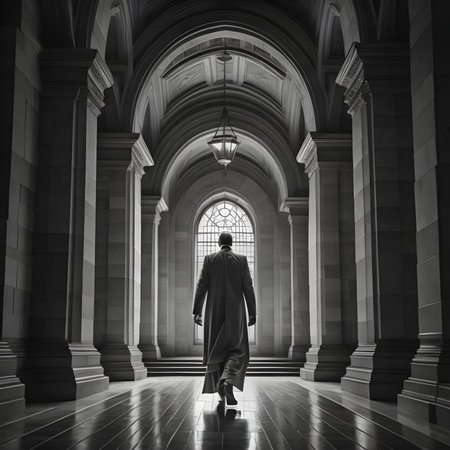 Mysterious man in the interior of the church. generative aiの素材