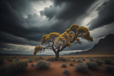 Dramatic stormy sky over desert landscape. generative aiの素材