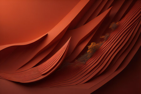 Curved Shapes with Clouds in Red. generative aiの素材