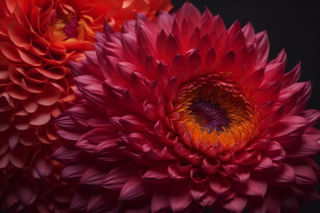 Close up of red dahlia flower on a black background. generative aiの素材
