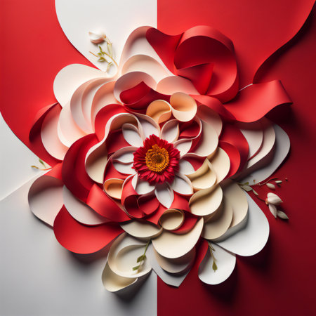 red and white paper flower with satin ribbon. generative aiの素材