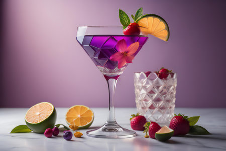 Alcohol cocktail drink in martini glass with fruits and berries. generative aiの素材