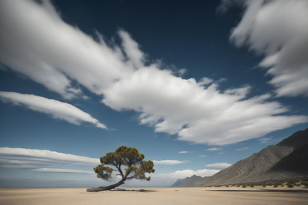 Lonely tree in the middle of the desert. generative aiの素材
