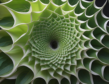 Abstract background of green leaves in a spiral shape. generative aiの素材