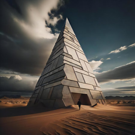 a pyramid in the desert with clouds in the background. generative aiの素材