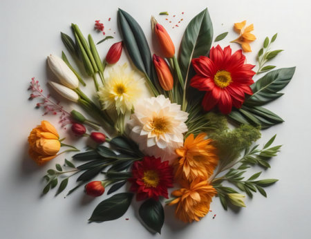 Flower bouquet with red, orange, yellow and white flowers. generative aiの素材