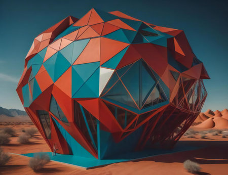 an abstract geometrical figure in the desert. generative aiの素材