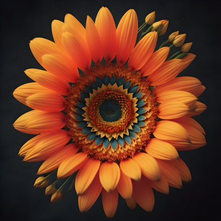 Orange sunflower on black background. generative aiの素材