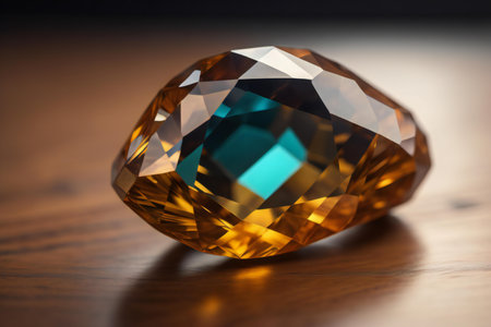 Close up of a diamond on a wooden table. generative aiの素材