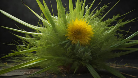 Bouquet of sunflowers and grass on a black background. generative aiの素材