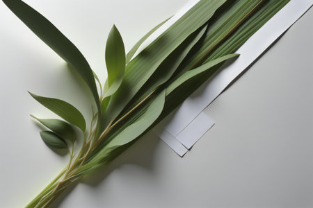 Eucalyptus leaves and envelope on white background, top view. generative aiの素材