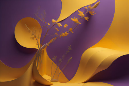 abstract background, purple and yellow, vase with autumn leaves. generative aiの素材