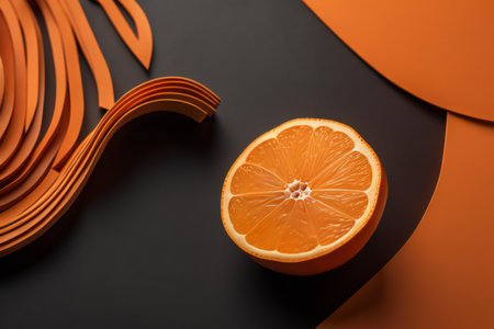 Creative layout made of sliced orange on black background. Minimal concept. ai generatedの素材
