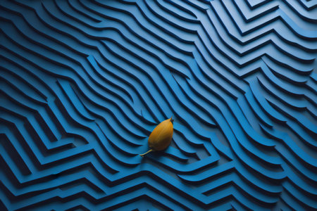 a blue background with a yellow leaf in the center. ai generatedの素材