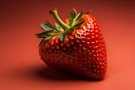 Strawberry on a red background. ai generatedの素材