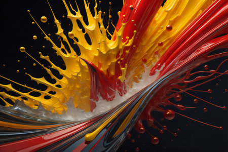 colorful paint splashes isolated on black background. ai generatedの素材