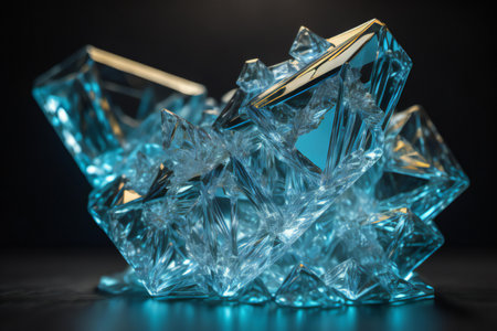 Blue crystal cube on a black background. ai generatedの素材
