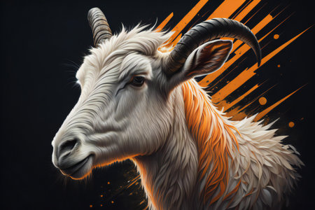 White goat on a black background. Digital painting. ai generatedの素材