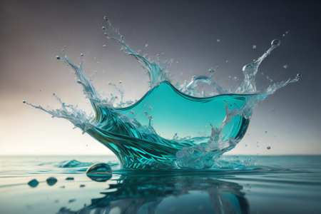 Water splash. Splash effect after collision a falling drops with water Surface. ai generatedの素材