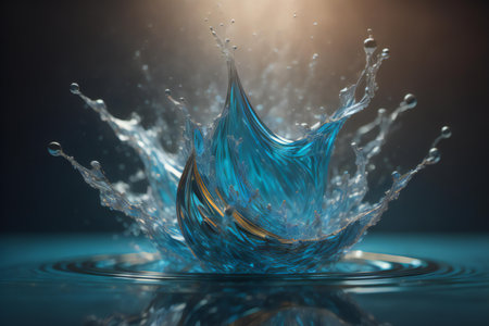 blue water drop splash with ripples and waves. ai generatedの素材