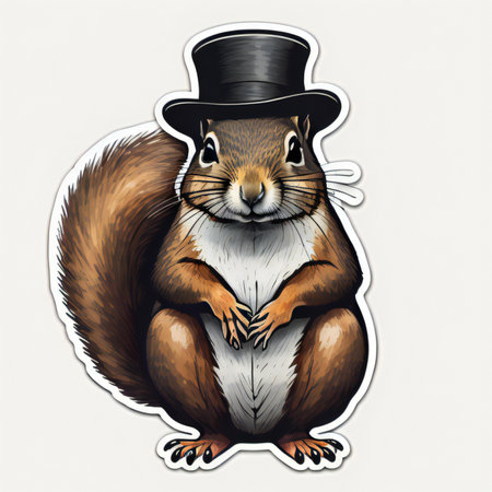 Eurasian squirrel in top hat and top hat. Vector illustration. ai generatedの素材