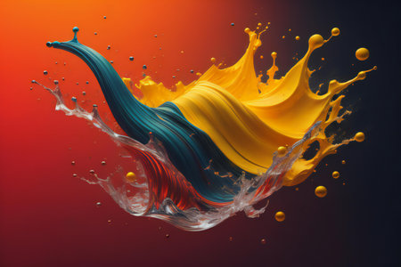 colorful paint splashes isolated on black background. ai generatedの素材