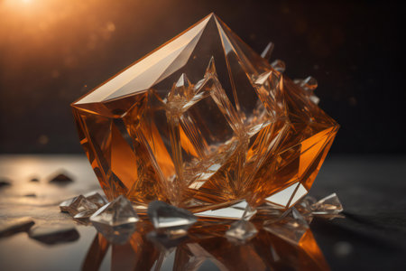 Amber crystal on a black background. ai generatedの素材