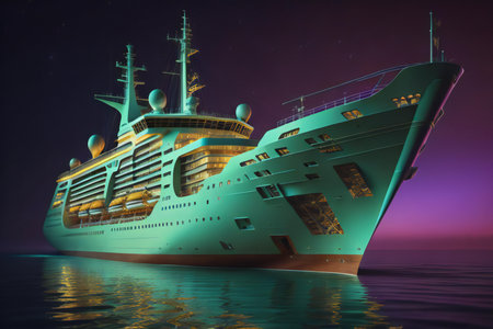 Cruise ship in the sea at night. ai generatedの素材
