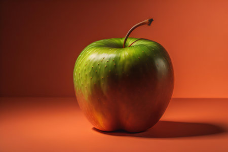 Green apple on a red background. ai generatedの素材