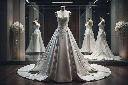 Wedding dress on a mannequin in a shop windowの素材