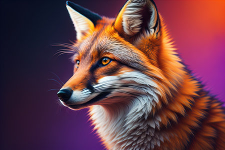 Close-up portrait of a red fox on a purple background.の素材
