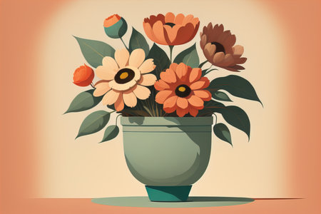 Flowerpot with daisies. Vector illustration in retro styleの素材