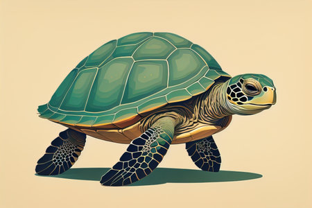 illustration of a turtle on a green background in cartoon style. ai generativeの素材