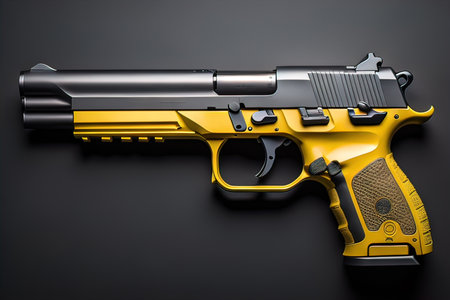 Semi-automatic handgun on a solid color background. Close-up. ai generativeの素材