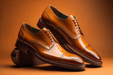 Men's shoes on a solid colour background. Studio shot. ai generativeの素材