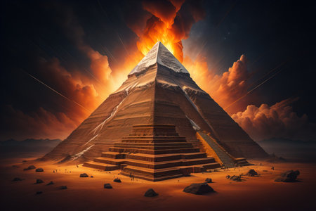 Creative and colorful pyramid on a solid color background. ai generativeの素材