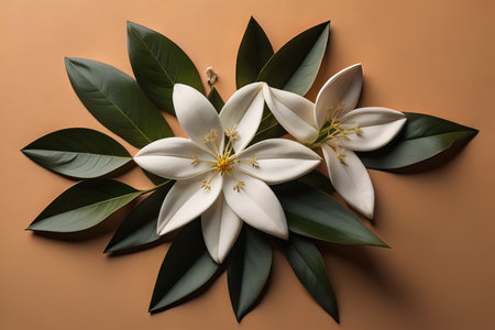 Beautiful white lilies on solid color background, closeup. Floral decor. ai generativeの素材