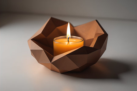 Creative burning candle on a wooden background. ai generativeの素材