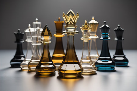 glass chess pieces on a dark background, the concept of business strategy. ai generativeの素材