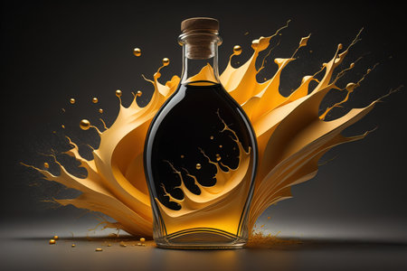 Bottle with a liquid on a solid color background. ai generativeの素材