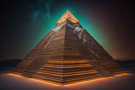Creative and colorful pyramid on a solid color background. ai generativeの素材