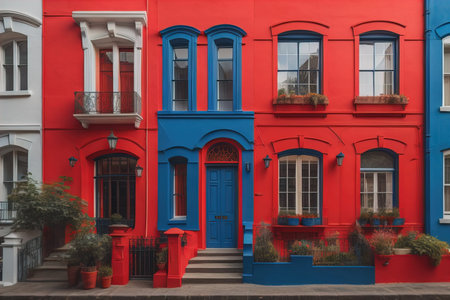 Colorful windows of a typical house in the city, ai generativeの素材