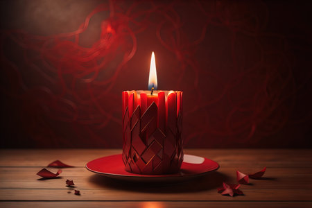 Creative burning candle on a wooden background. ai generativeの素材