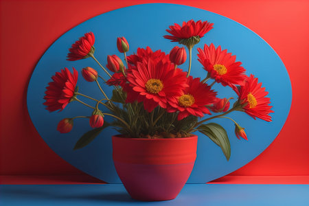 Flowers in a pot on a solid color background. ai generativeの素材