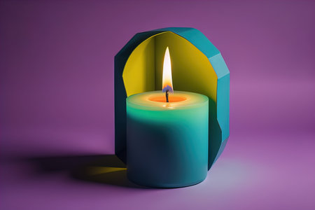Creative burning candle on a wooden background. ai generativeの素材
