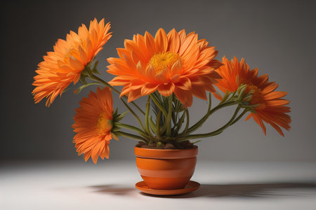 Flowers in a pot on a solid color background. ai generativeの素材