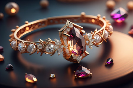 Jewelry ring with precious stones. Jewelry background. ai generativeの素材
