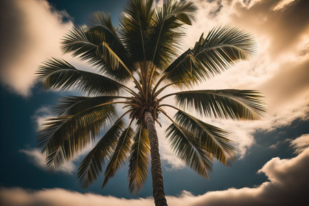 Palm tree on the beach. Summer vacation concept. ai generativeの素材